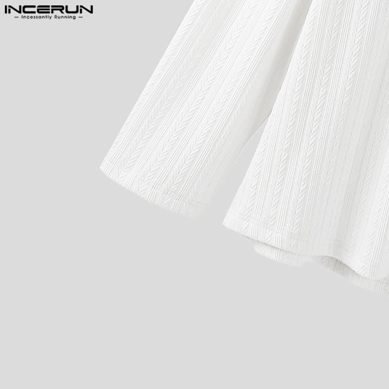 INCERUN Autumn Men Lapel Neck Long Sleeve Texture Pullover Tops