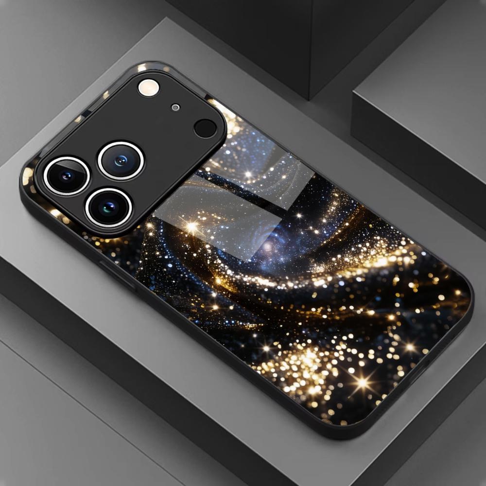Черно-золотой чехол для телефона с узором туманности, для стекла, для iPhone 17 Pro Max, для iPhone 17 16 15 14 13 12pm Pro Plus