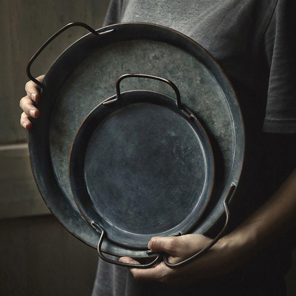 Декор Круглый Железный Ремесло Декоративный Поднос Хранение Поднос для Подачи Хлеба Подносы для Хлеба Ретро Металлическая Тарелка