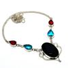 Black Onyx Blue Topaz Gemstone 925 Silver Plated Jewelry Necklace 18"