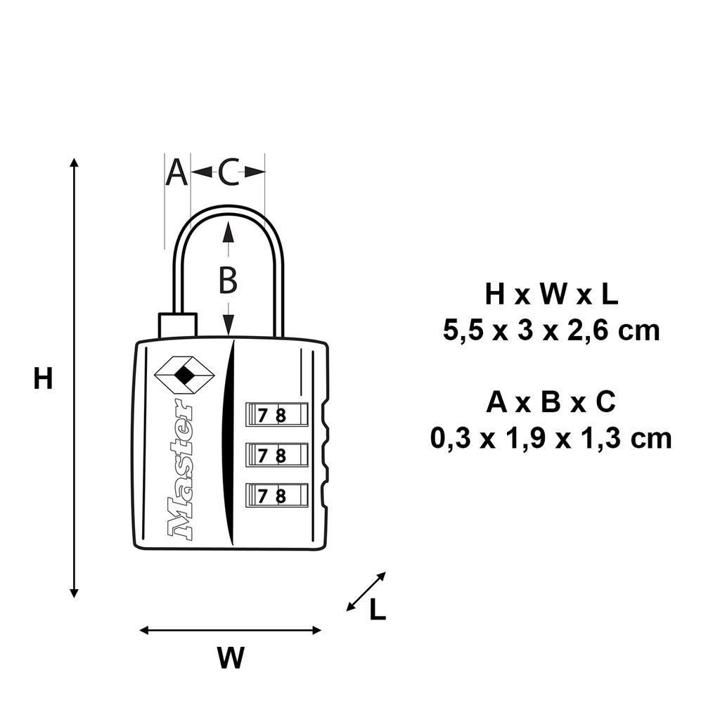 Master Lock Combination Travel Padlock TSA Certified, 30x55x26 mm