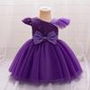 Baby Sequin Bow Dresses for Girl Christmas Fly Sleeves Wedding Party Princess Dress Kids Inafnt 1st Birthday Formal Gala Costume
