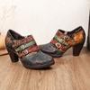 Johnature Туфли-лодочки из натуральной кожи, женская обувь, модная женская обувь ручной работы на высоком каблуке с круглым носком в стиле ретро с принтом