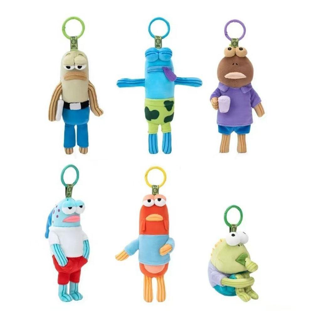 24pcs/lot 4inch New SpongeBob SquarePants Plush Toys Keychain Cute Bikini Bottom Residents anime dolls bag Charm gifts