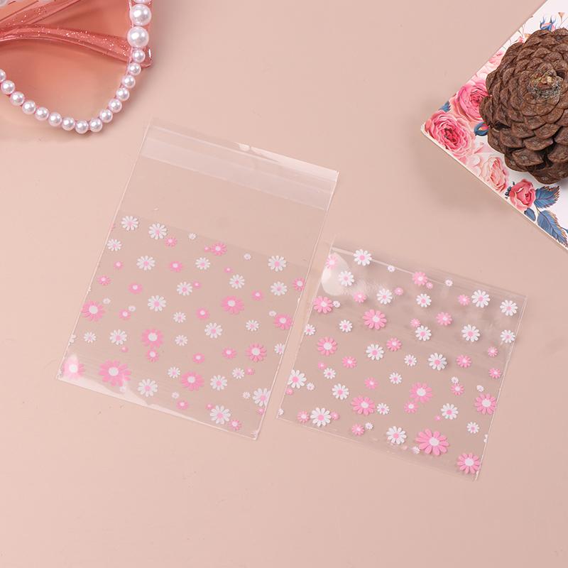 100Pcs Plastic Packing Bags Flower Self-Adhesive Bags For Biscuits Candy Cookies Jewelry Gift Packaging Self Adhesive Bag