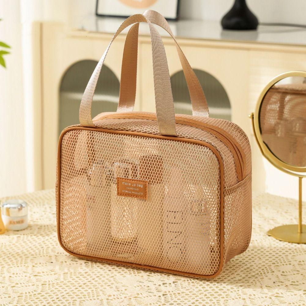 Large Capacity Transparent Mesh Cosmetic Bag Square Storage Toiletry Bag Cosmetic Cases Ladies