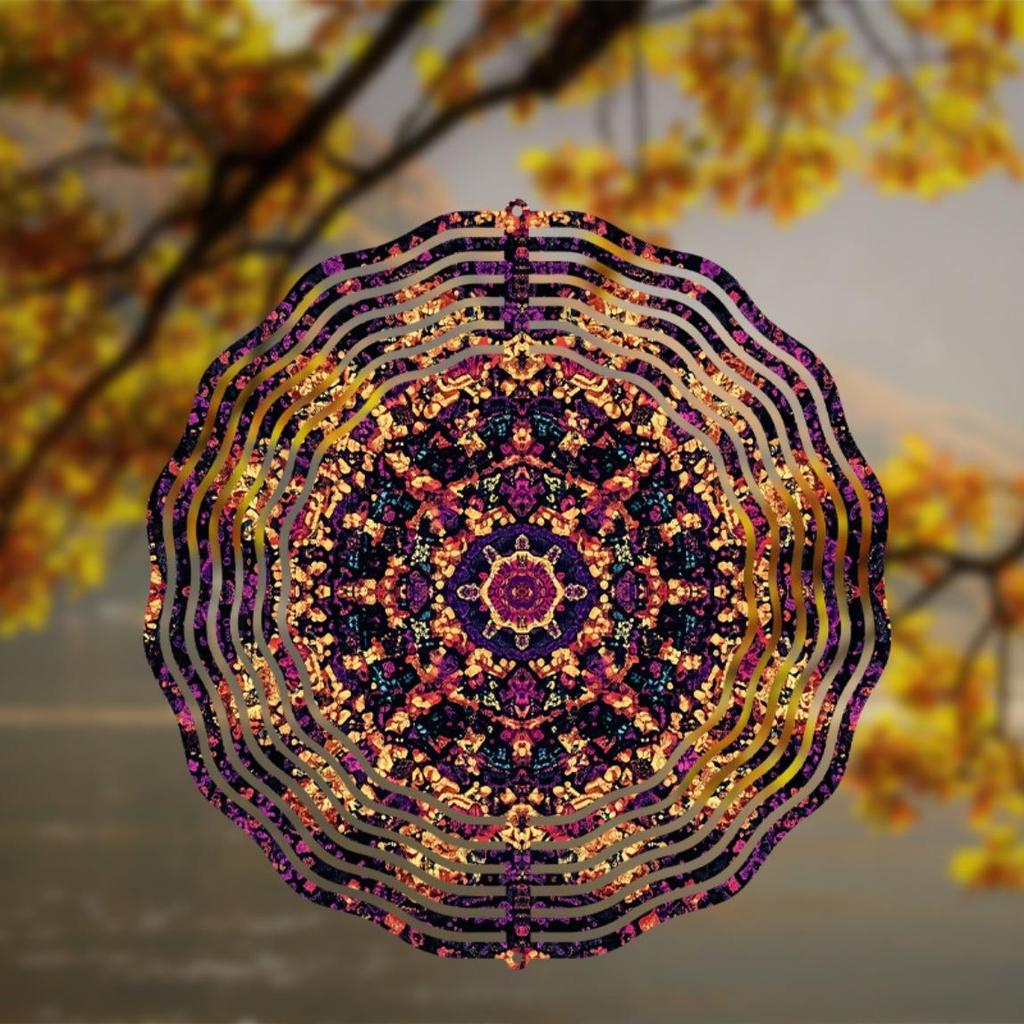 Желтый Цветок Мандалы Металлический Ветряной Спиннер Рождественское Украшение для Сада Двора Патио Уличный Колокольчик Праздничный Подарок Декор на День Благодарения