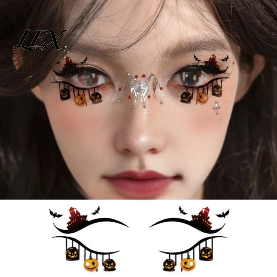 Festival Eye Makeup Halloween Face Temporary Tattoos for Women, Waterproof Pumpkin Spiderweb Stage Performance Art Stickers Masquerade Carnival