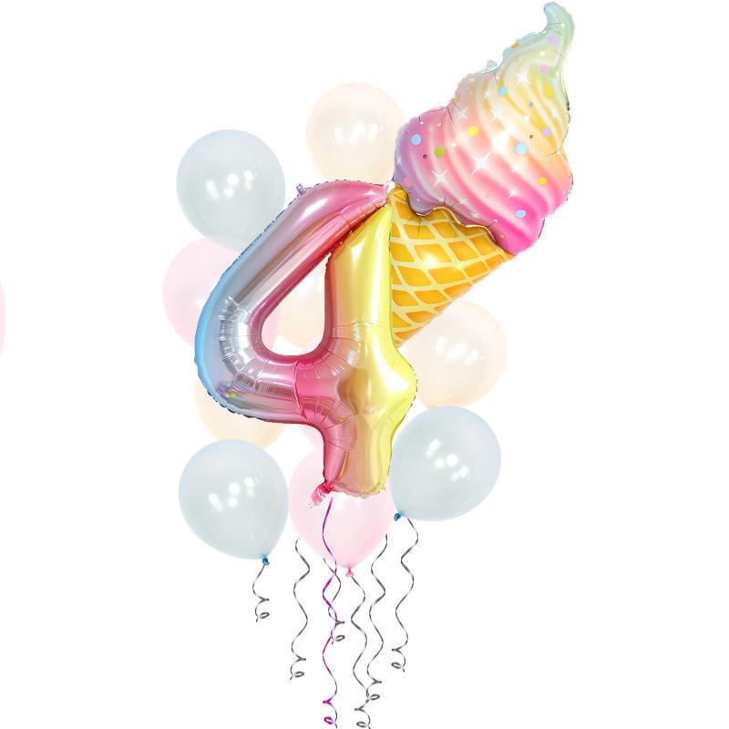 Мороженое День рождения Украшения Детские игрушки Baby Shower Одноразовая посуда Бумажные тарелки Стаканы Воздушные шары Флаги Товары для вечеринок