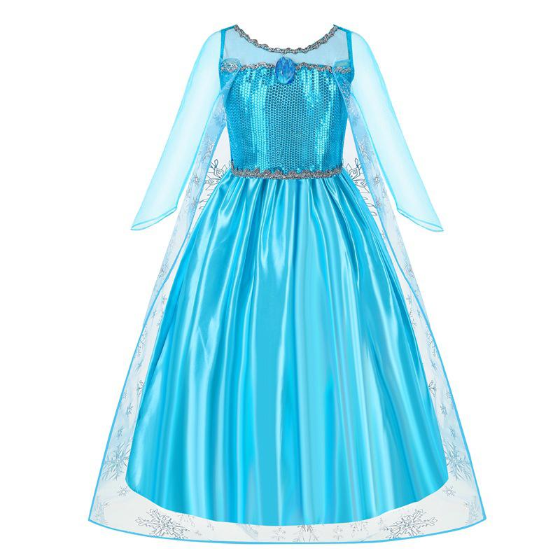 Girl Princess Dresses Long Sleeve Elsa Dress Kids Cosplay Snow Queen Costumes Carnival Birthday Party Gowns