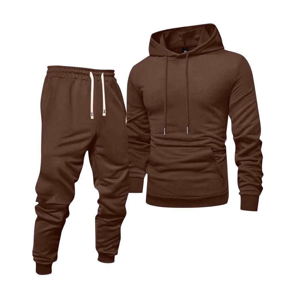 Men's Solid Color Hooded Universal Versatile Hooded Sweatshirt Sweatpants Casual Sports Suit
