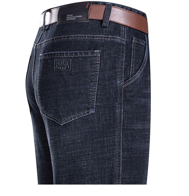 Woodpecker Men's High-Waisted Winter Fleece-Lined Stretch Jeans - Business Casual Straight-Leg Trousers