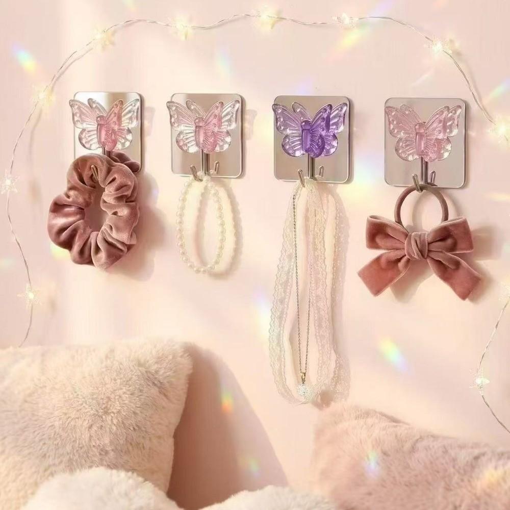2PCS Waterproof Crystal Glass Butterfly Hooks Decorative Wall Hooks Bathroom Hook for Living Room