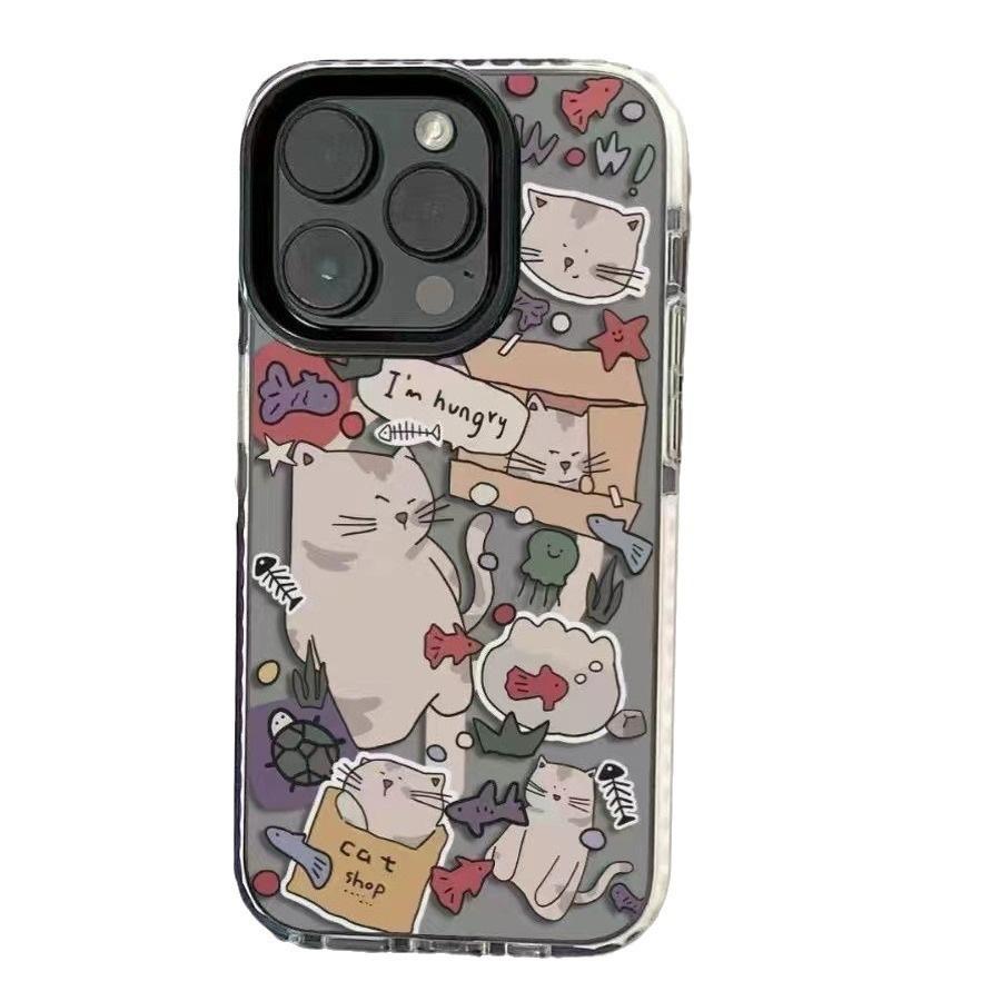 Иллюстрация толстого кота подходит для чехла iPhone 16promax iPhone15pro милый питомец 14plus мягкий 13pro