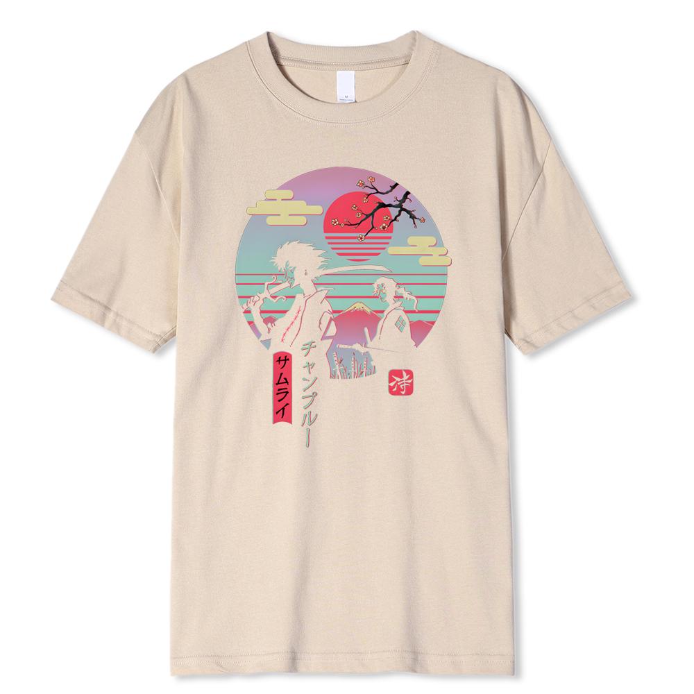 2 Японских Самурая Идущих Домой Хип-Хоп Принт Мужские Топы Мода Уличная Футболка Летняя Повседневная Хлопковая Футболка Оверсайз Свободные Футболки