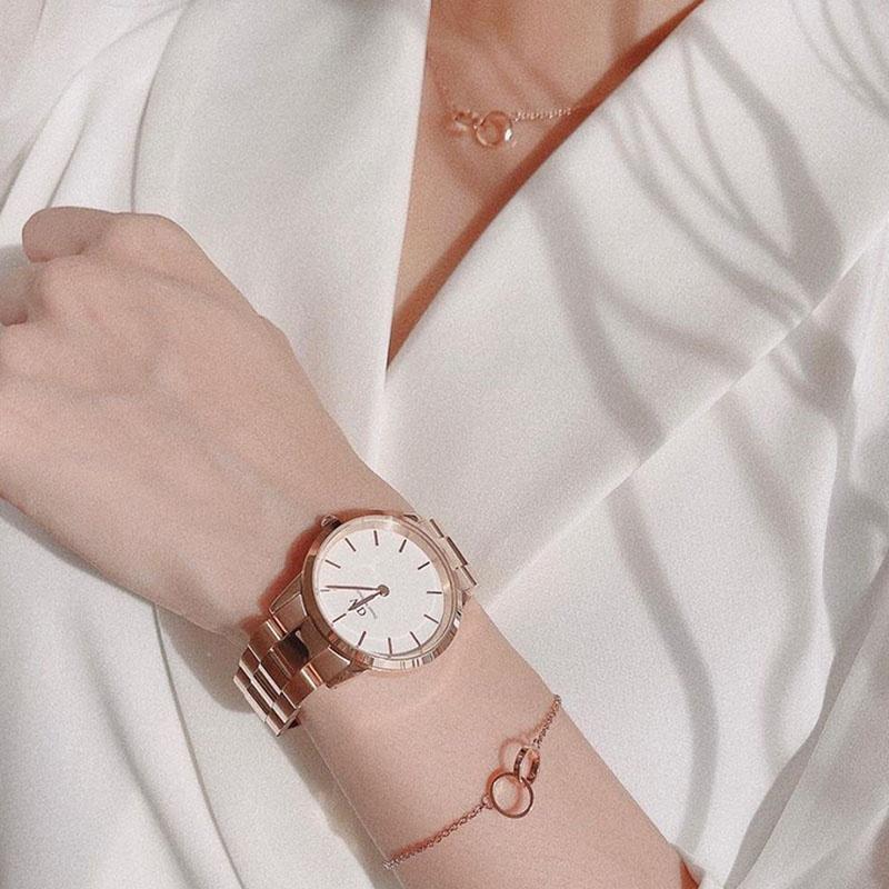 Daniel Wellington Clavicle chain texture ring, gilded luster, alloy necklace, same style for men and women, couple model, rose gold N158N166
