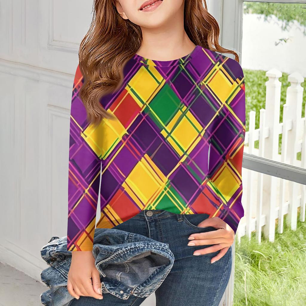 Футболки с длинным рукавом для девочек, детские осенние топы, с круглым вырезом, с принтом, базовые футболки