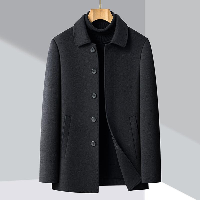 Осенне-зимнее двухстороннее шерстяное кашемировое пальто для мужчин, лацканы средней длины, деловое свободное шерстяное пальто для мужчин среднего и пожилого возраста