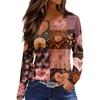 Women's Fashion Hem Slit Casual Retro Floral Print Round Neck Long Sleeve Top