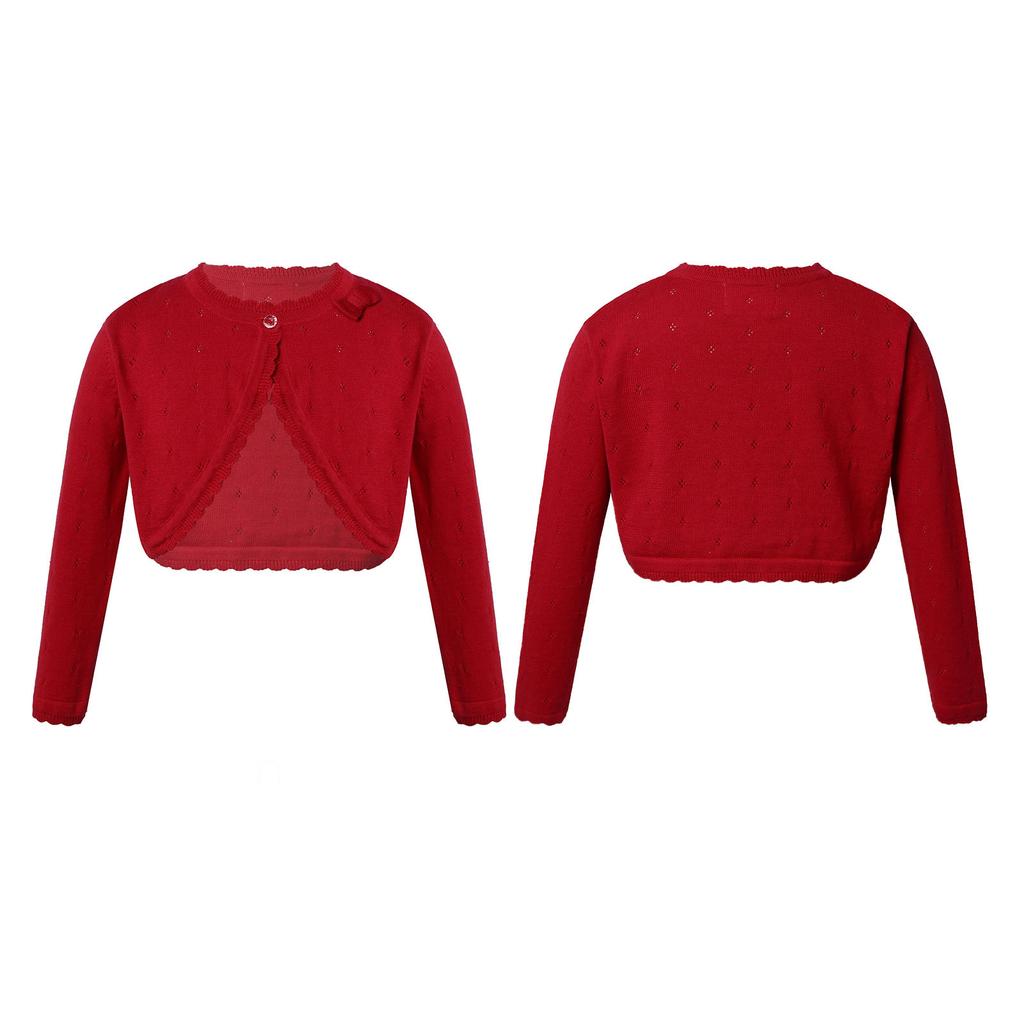 Хлопковое однотонное вязаное болеро с длинными рукавами для маленьких девочек, кардиган, свитера для дня рождения, платье, пальто