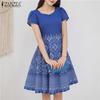 Women Casual Square Neck Summer Short Sleeve Print Dress
