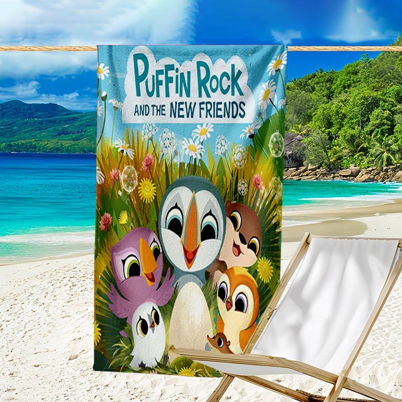 Ultra-Soft Beach Towel with Puffin Rock Theme,Ideal for Pool - Camping, Diving - Perfect Travel Essential, Vibrant Beach Towel.