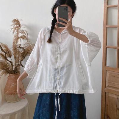 Летние солнцезащитные куртки с воротником с капюшоном для женщин, повседневные простые свободные тонкие универсальные женские пальто Ramie