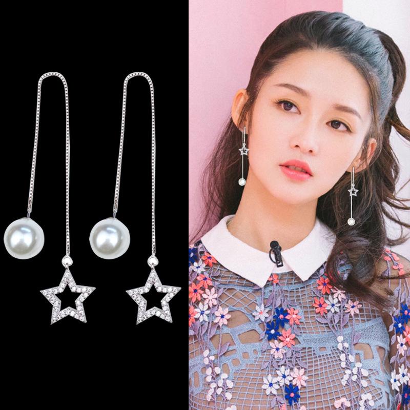 Корейские длинные серьги-игл S925 Silver Star & Moon Leaf Clover для женщин
