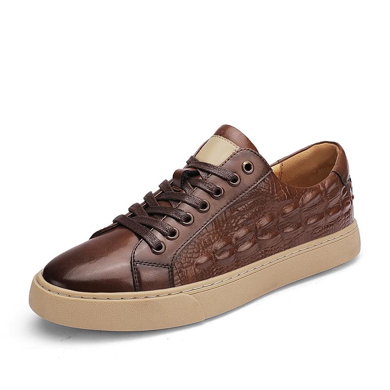 Genuine Leather Mens Casual Shoes Fashion Crocodile Pattern Business Shoes for Men Sneakers High Quality Lace Up Tenis Masculino