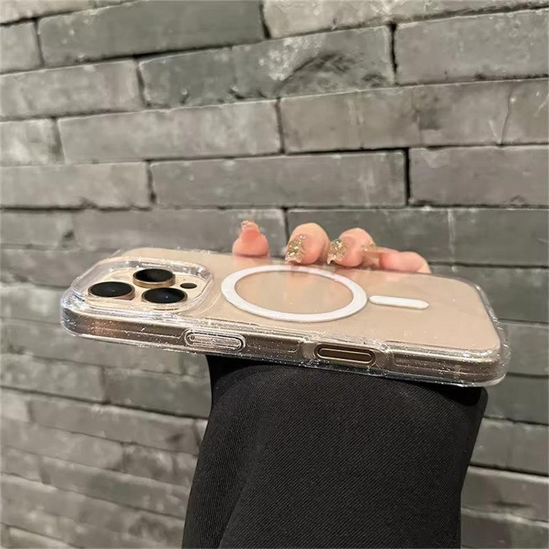 Для Magsafe Bling Glitter Прозрачный ударопрочный чехол для iPhone 16 12 13 14 15 Pro Max Plus Armor Hard Lens Protection Cover