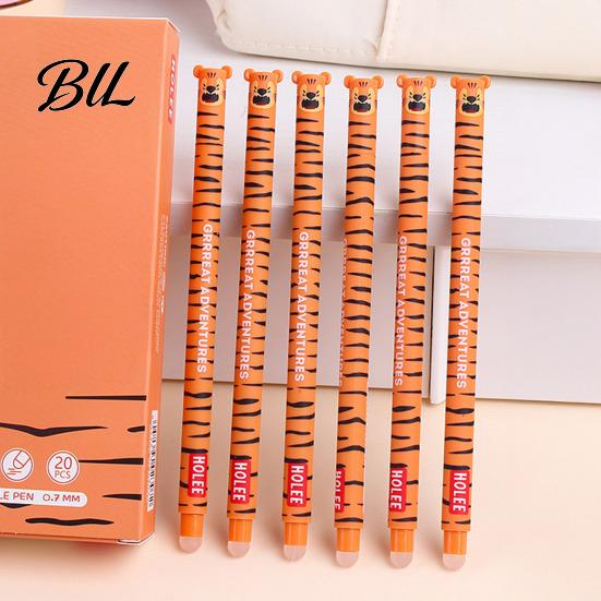 Soft Rubber Grip Pen 20Pcs Cartoon Animal Erasable Gel Pens for Kids 0.7mm Cute Cap Design Smooth Writing Stationery Easy Erase Fun School Supplies