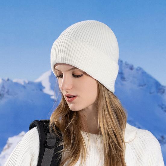 Winter Unisex Hat Knitted Thick Stretchy Piled Hat Solid Color Ear Protection Warm Daily Wear Cap Outdoor Skiing Skating Headwear