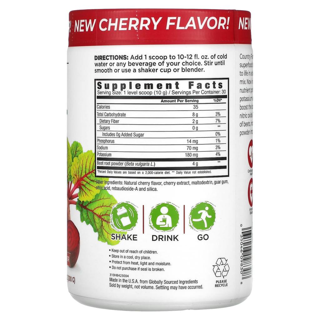 Country Farms Bountiful Beets, Natural Beet Extract, Cherry Flavor, 10.6 Oz (300 G)