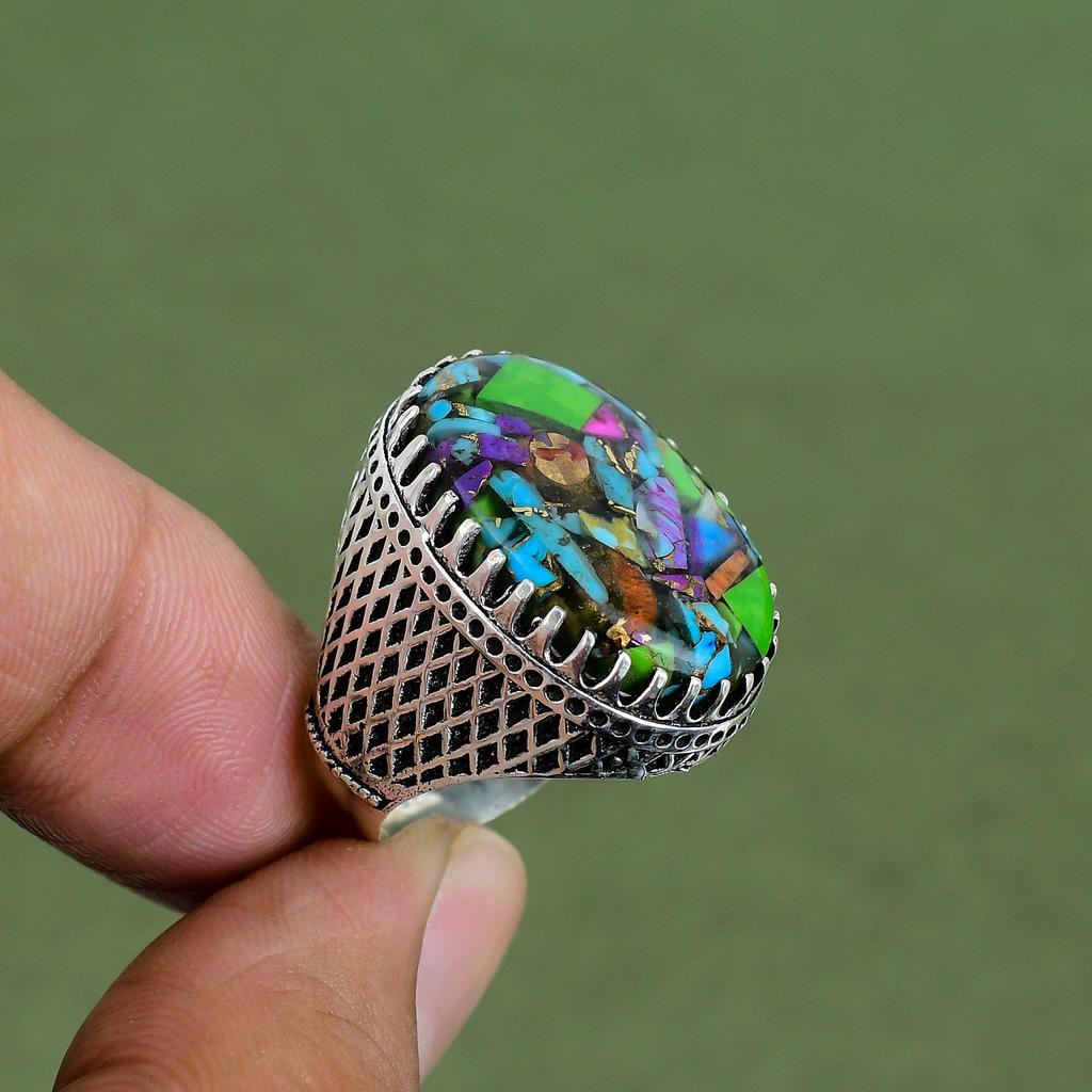 Кольцо Fiesta Kingman Turquoise Кольцо из стерлингового серебра 925 пробы Ручная работа Дизайнерские украшения Кольцо с драгоценным камнем Multi Copper Turquoise Доступно в размере кольца