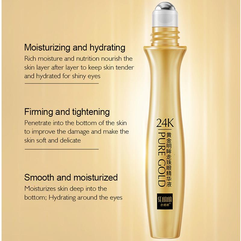 24K Gold Bright Roll-on Eyes Serum Moisturizing Water Rolling Eye Cream