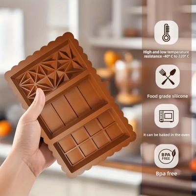 1 шт. силиконовая форма 3-в-1 для шоколада - для изготовления шоколадных плиток и конфет, пищевой класс, максимальная термостойкость 200°C