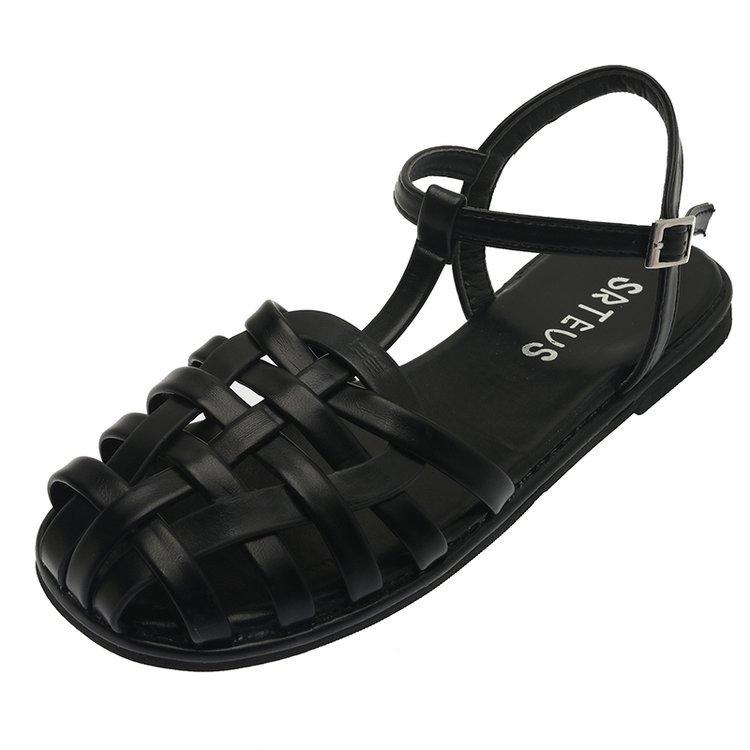 Сандалии большого размера женские летние 2024 года новые римские сандалии на плоской подошве плетеные сандалии с одним словом пряжка сумка головка женские