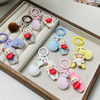 Мультяшная Милая Флокированная Мини Фигурка в Стоячем Положении Labubu Labubu Подвеска для Телефона Кукла Брелок для Школьной Сумки Подарок