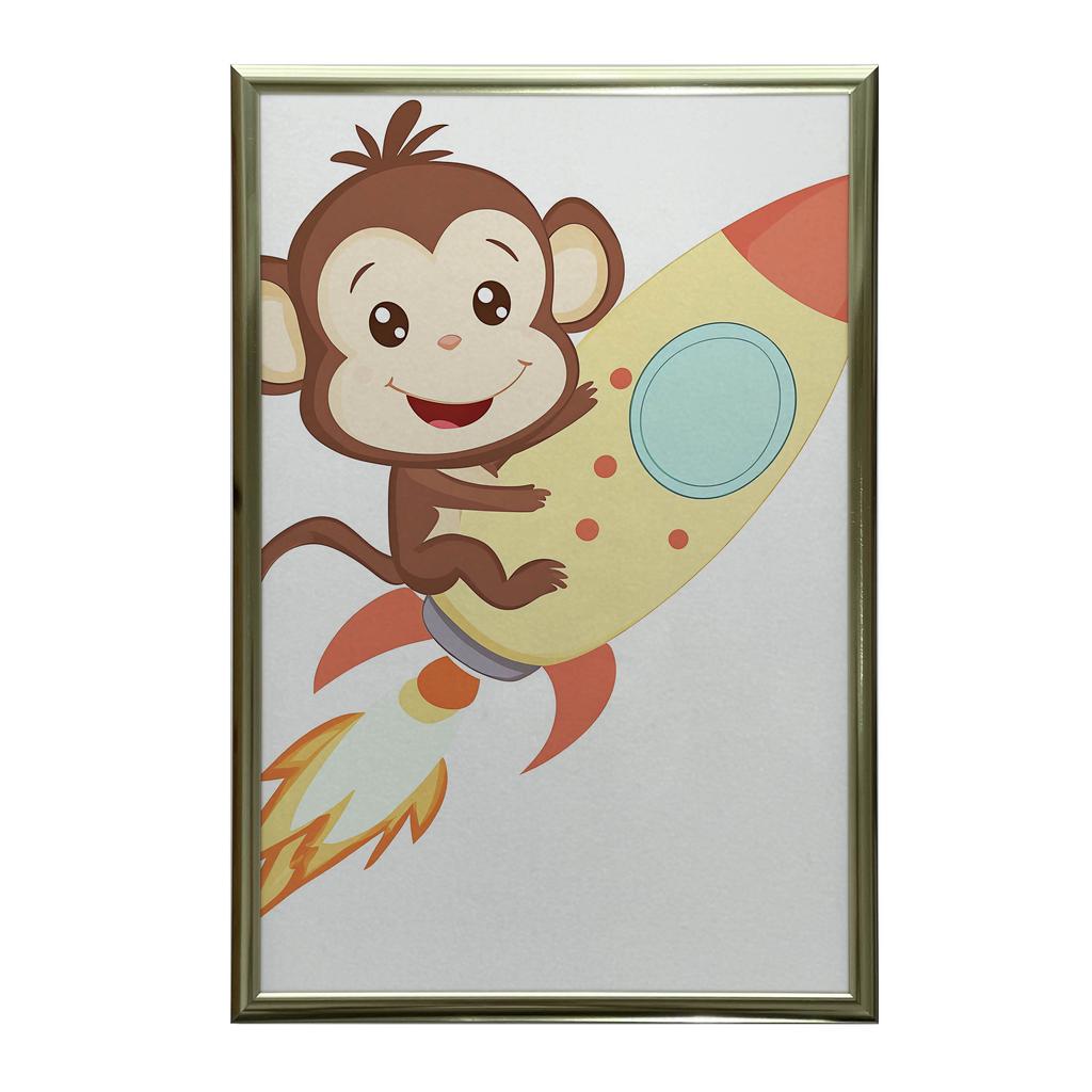 Monkey In Space Poster Monkey In Space Poster, 30X40 Cm, Gold Aluminum Frame, 230 Gsm Matte Paper