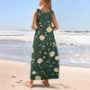 Женский повседневный сарафан длиной до пола, летнее пляжное платье, круглый вырез, без рукавов, свободный сарафан с принтом