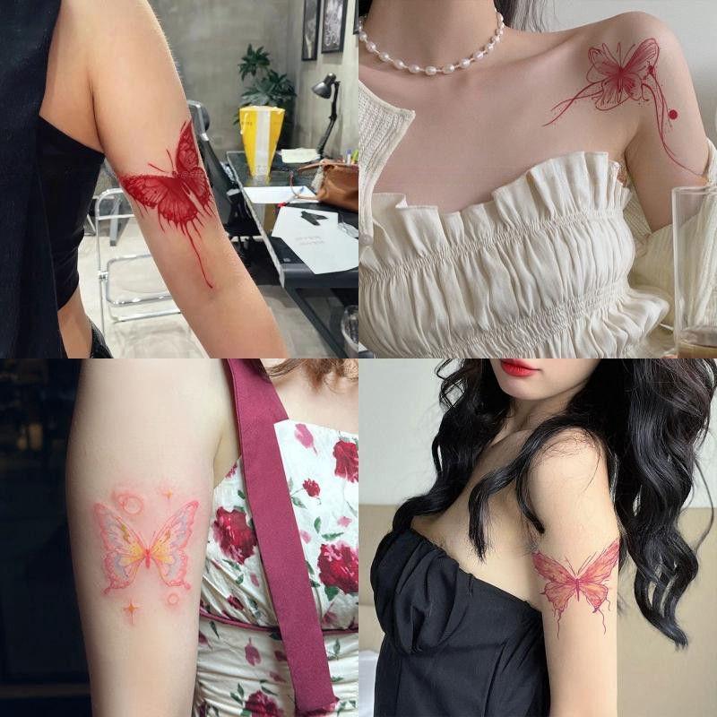 Waterproof Pink Butterfly Clavicle Tattoo Sticker, Washable for Students
