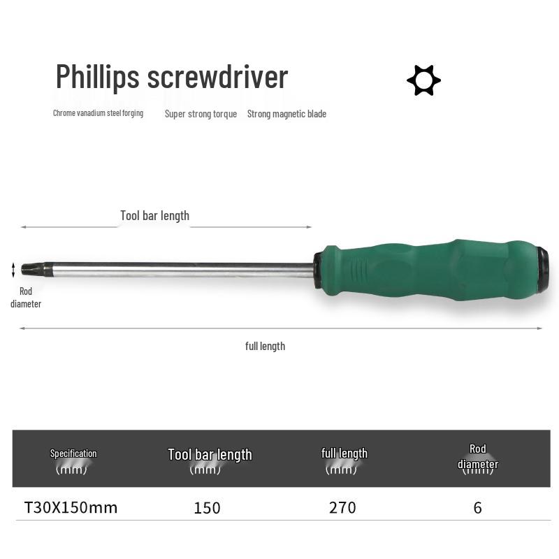 Jackly Flower Star Pattern Hollow Hexagon Screwdriver Set: T20, T25, T27, T30, Phillips.