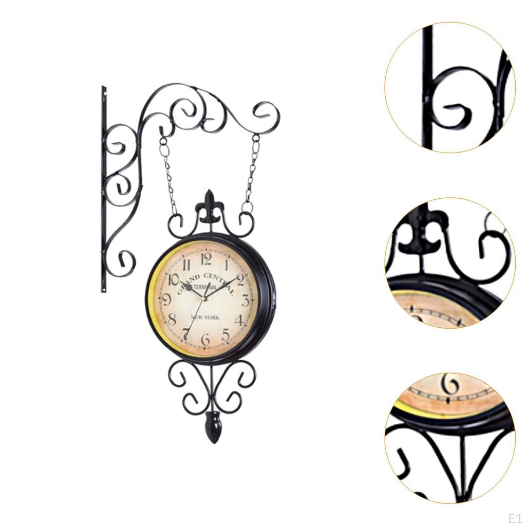 Double Sided Station Clock Garden Retro Design Mute Hanging Wall for Home Outdoor Living
