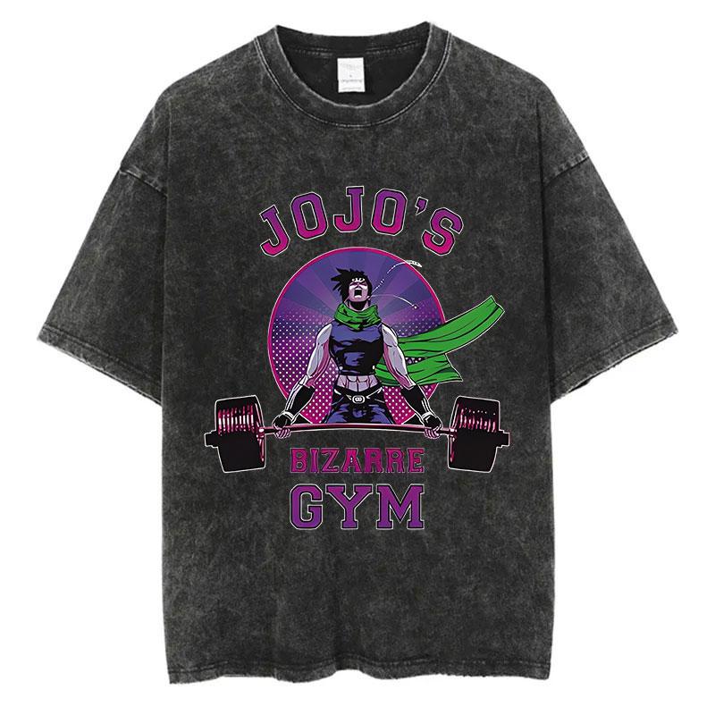 Винтажная стираная футболка мужская летняя хип-хоп уличная футболка JoJo's Bizarre Adventure аниме принт хлопок повседневная с коротким рукавом повседневная носка крутая футболка