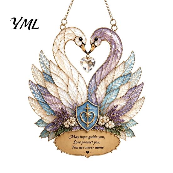Acrylic Hanging Ornament Stained Glass Style Swan Pendant, Decorative Suncatcher for Window Car Love Symbol Home Decor And Christmas Tree Ornament,