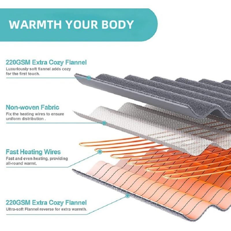 Electric Throw Blanket for Sofa - 6 Heat Settings, 10H Timer Auto Shut Off, Machine Washable