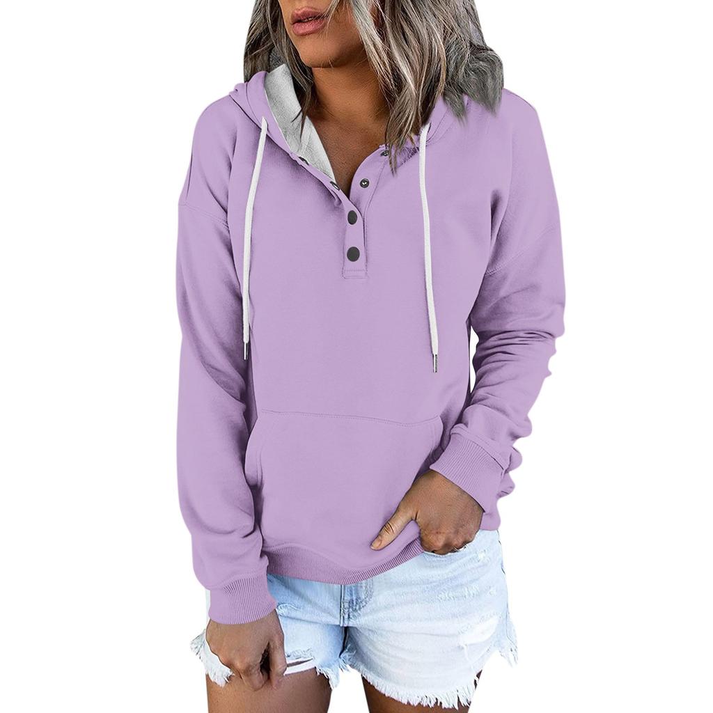 Women's Casual Fashion Solid Color Long Sleeve Pullover Hoodies Sweatshirts