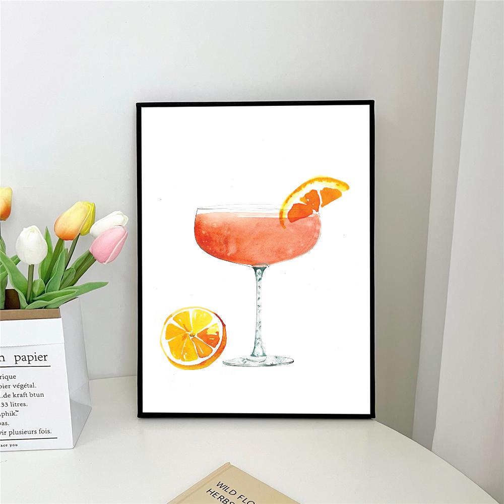 1pc Cartoon Fruit Juice Mojito Aperol Spritz Vintage Poster Self-adhesive Art Poster Waterproof Paper Sticker Wall Decor