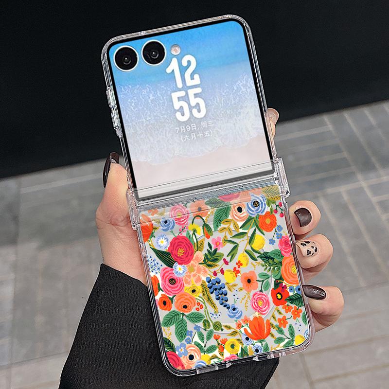 Винтажный Чехол с Цветочным Узором для Samsung Galaxy Z Flip 8 7 FE 6 5 4 Flip7 Flip6 Flip8 Магнитный с Шарниром Для Magsafe Жесткая Складная Крышка Телефона