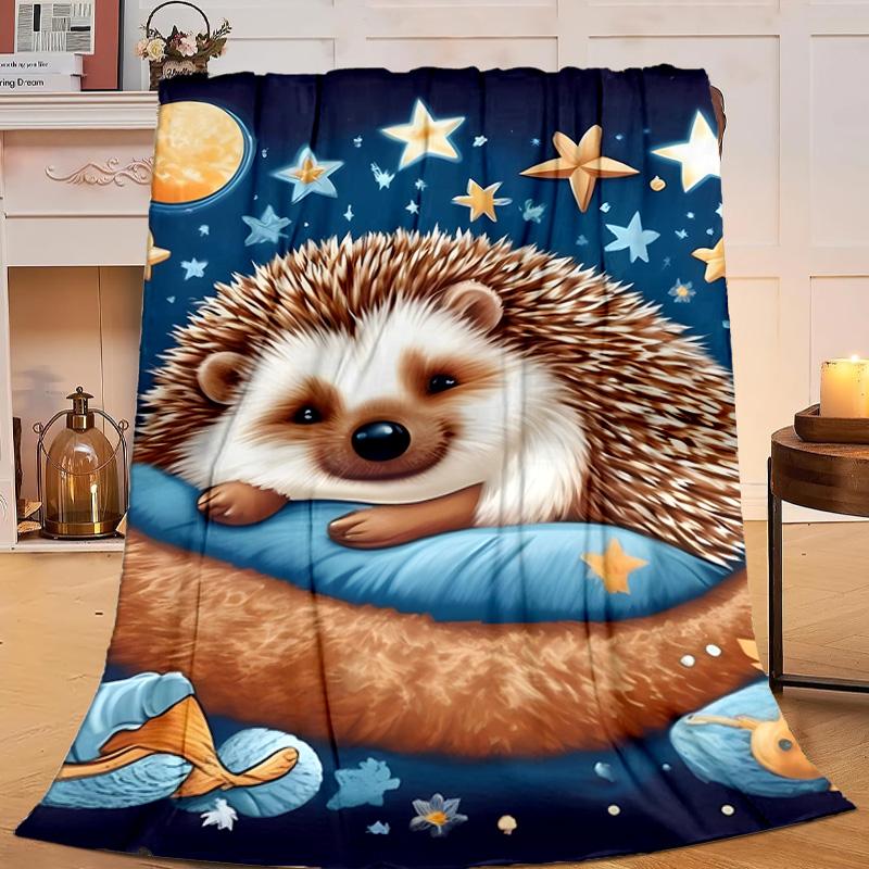 1PC Sleepy Hedgehog Dreams Flannel Blanket Gift, Suitable for Both Men And Women, Soft Ideal for Beds And Sofa, Birthday Or Christmas Gift